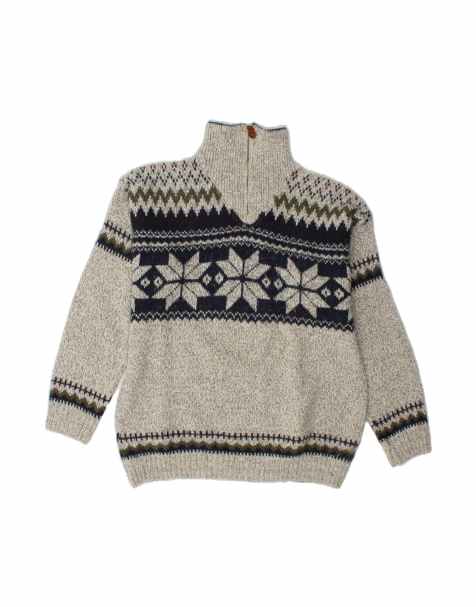 Vintage Zip Neck Jumper Sweater Large In Grey Fair Isle - view 1