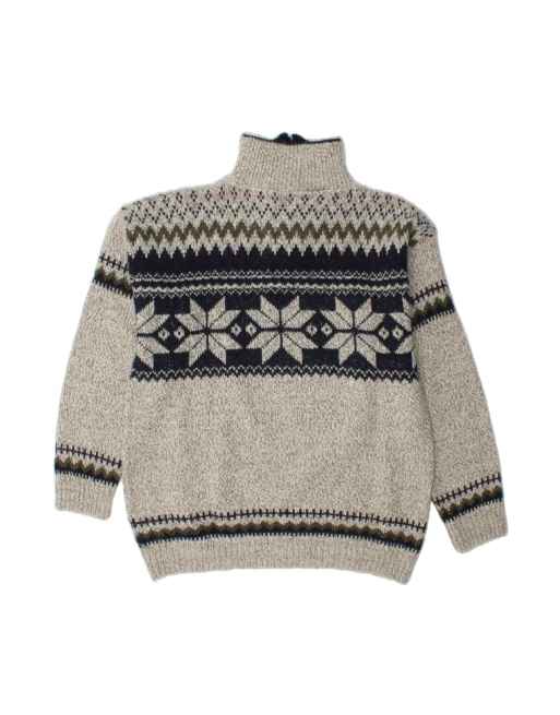 Vintage Zip Neck Jumper Sweater Large In Grey Fair Isle, 2 of 4