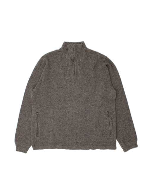 Vintage Zip Neck Jumper Sweater Large In Grey Wool