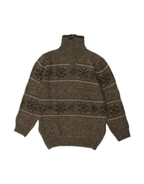 Vintage Zip Neck Jumper Sweater Large In Khaki Fair Isle - view 1