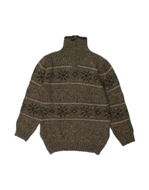 Vintage Zip Neck Jumper Sweater Large In Khaki Fair Isle