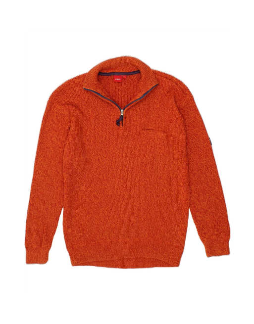 Vintage Zip Neck Jumper Sweater Large In Orange Flecked