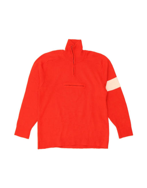 Vintage Zip Neck Jumper Sweater Large In Red Colourblock