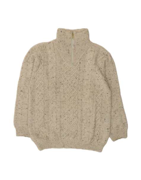 Vintage Zip Neck Jumper Sweater Medium In Beige Flecked Wool - view 1