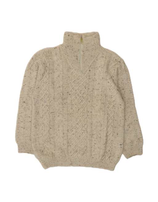 Vintage Zip Neck Jumper Sweater Medium In Beige Flecked Wool