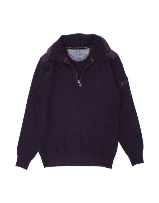 Vintage Zip Neck Jumper Sweater Medium In Purple