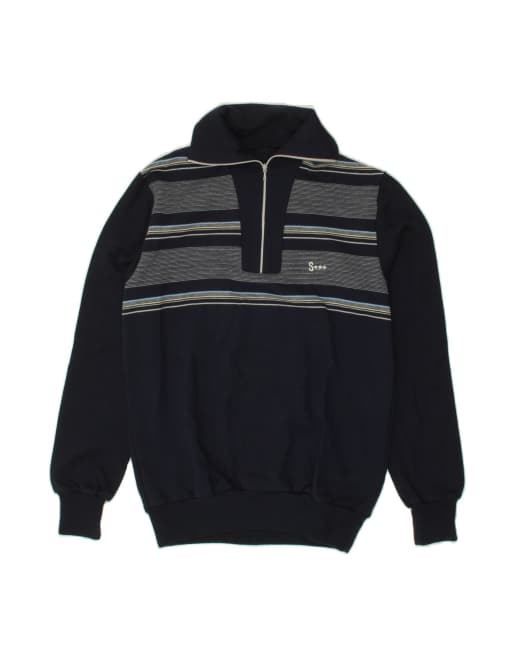 Vintage Zip Neck Jumper Sweater Size 40 Medium In Blue Striped