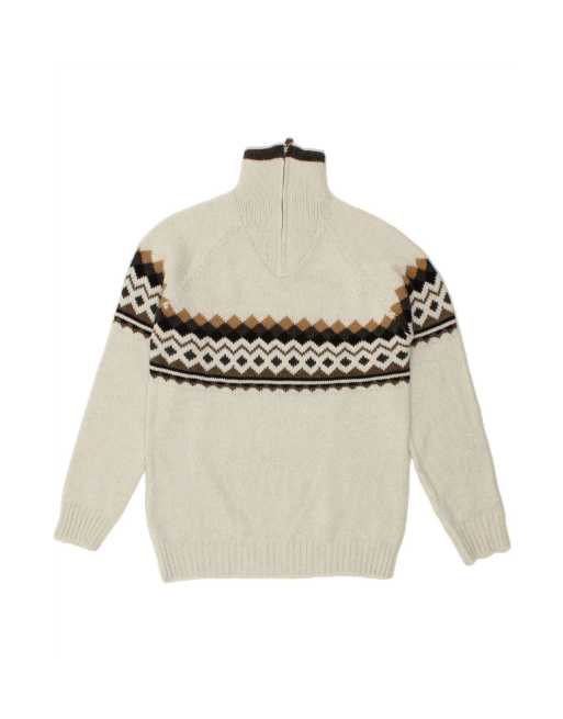 Vintage Zip Neck Jumper Sweater Small In White Geometric