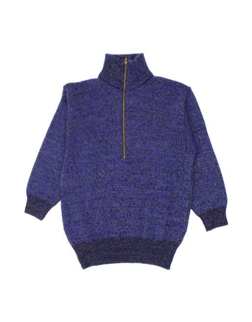 Vintage Zip Neck Jumper Sweater UK 16 Large In Purple Flecked