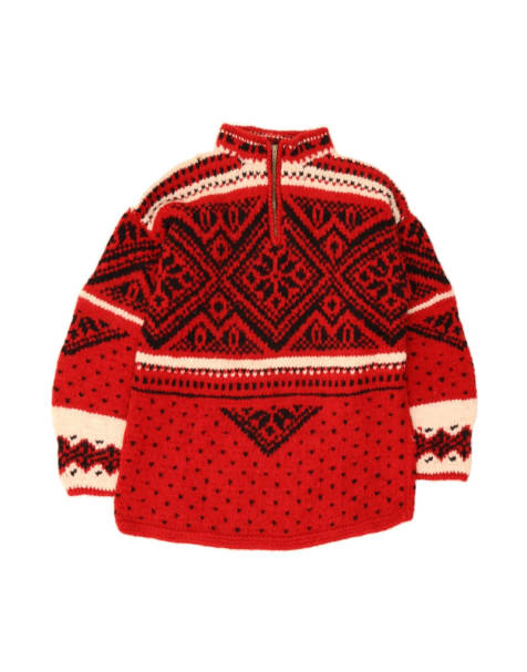 Vintage Zip Neck Jumper Sweater UK 16 Large In Red Fair Isle - view 1