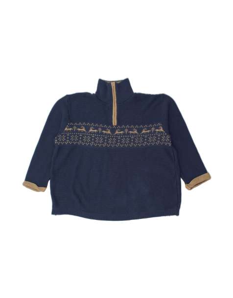 Vintage Zip Neck Jumper Sweater UK 24 3XL In Blue Fair Isle - view 1