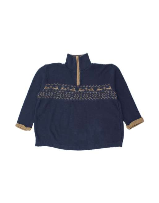 Vintage Zip Neck Jumper Sweater UK 24 3XL In Blue Fair Isle