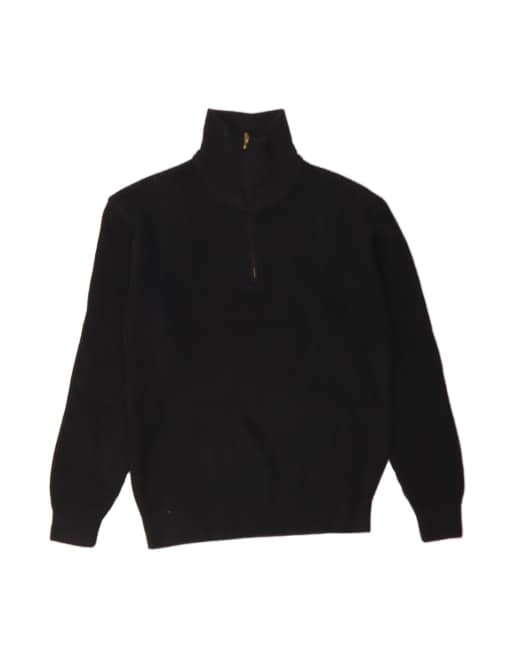 Vintage Zip Neck Jumper Sweater UK 42 Large In Black