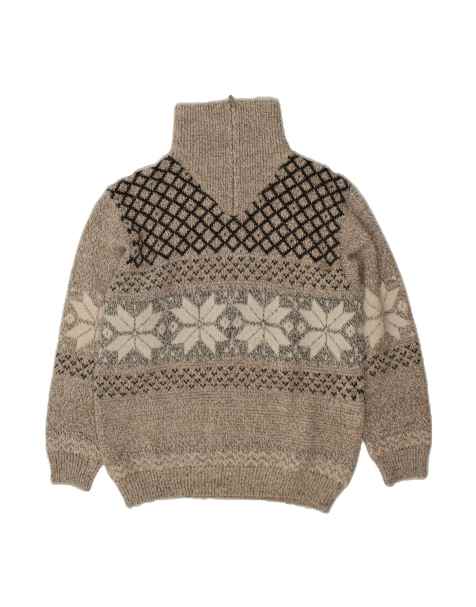 Vintage Zip Neck Jumper Sweater UK 44/46 Large In Grey Fair Isle - view 1