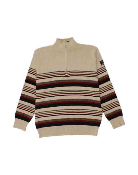 Vintage Zip Neck Jumper Sweater XL In Beige Striped - view 1