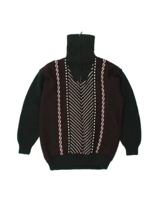 Vintage Zip Neck Jumper Sweater XL In Green Fair Isle