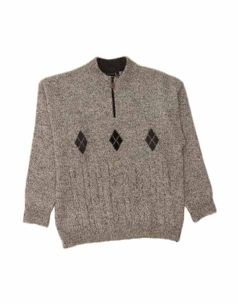 Vintage Zip Neck Jumper Sweater XL In Grey Argyle/diamond - view 1