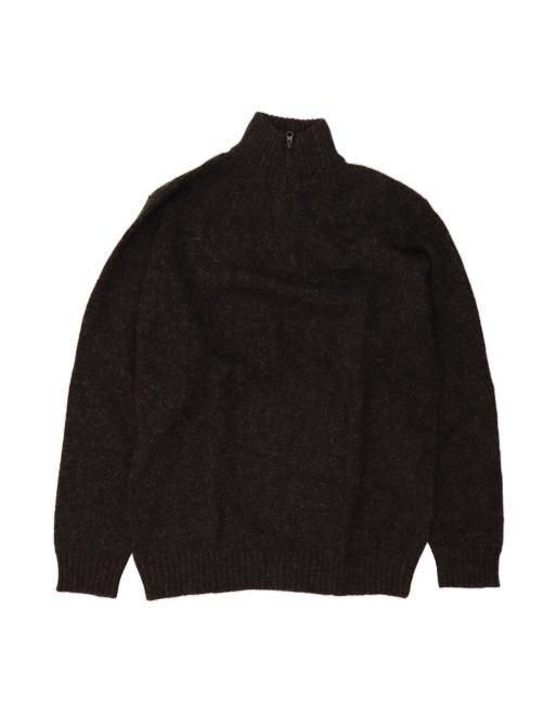 Vintage Zip Neck Jumper Sweater XL In Grey Lambswool