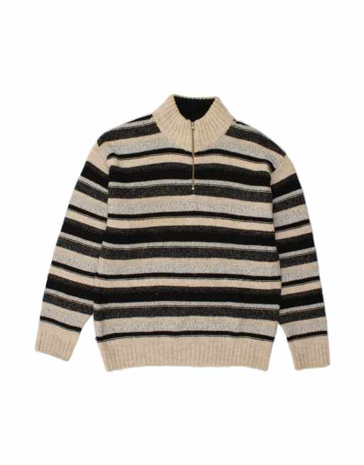 Vintage Zip Neck Jumper Sweater XL In Multicoloured Striped