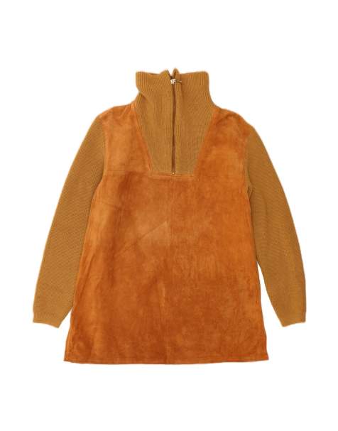Vintage Zip Neck Jumper UK 14/16 Large In Brown Colourblock - view 1