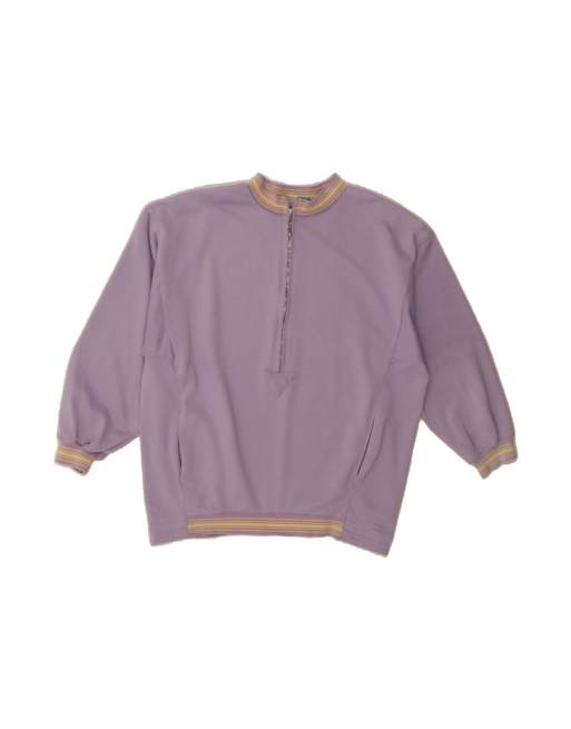 Vintage Zip Neck Sweatshirt Jumper UK 16 Large In Purple