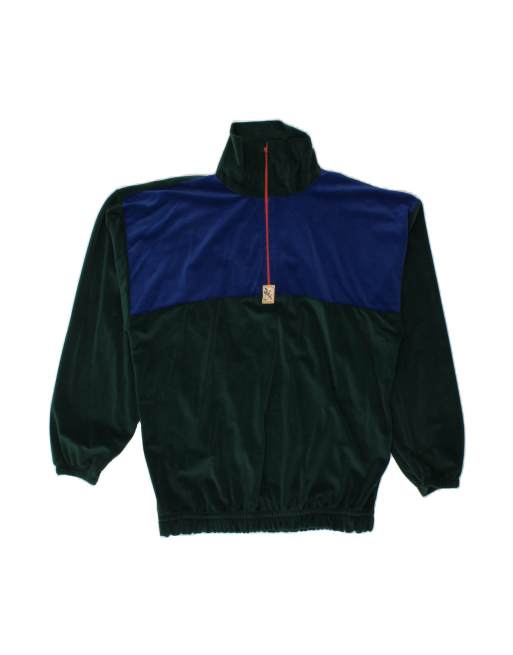 Vintage Zip Neck Sweatshirt Jumper XL In Green Colourblock