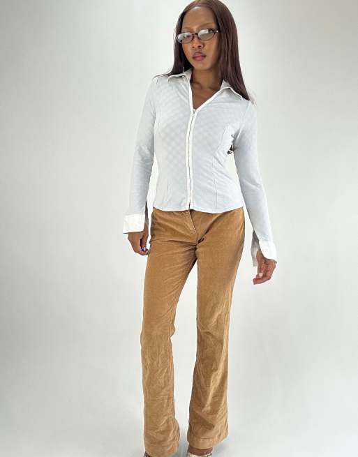 Vintage zip up long sleeve top in white