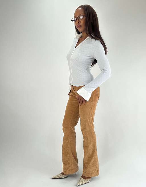 Vintage zip up long sleeve top in white, 4 of 4