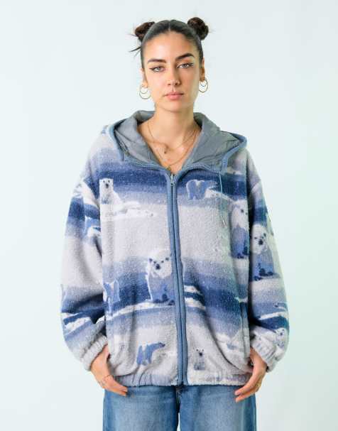 Vintage Zip up reversible hoodie L Fleece Blue - view 1