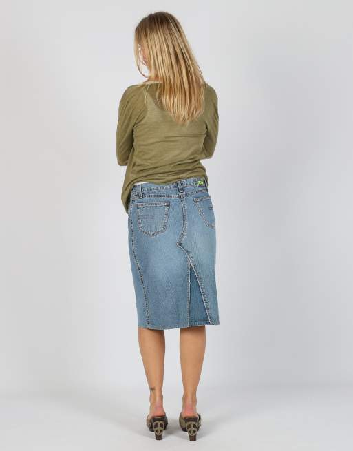 Vintage Zu Elements S denim midi skirt in light blue, 3 of 4