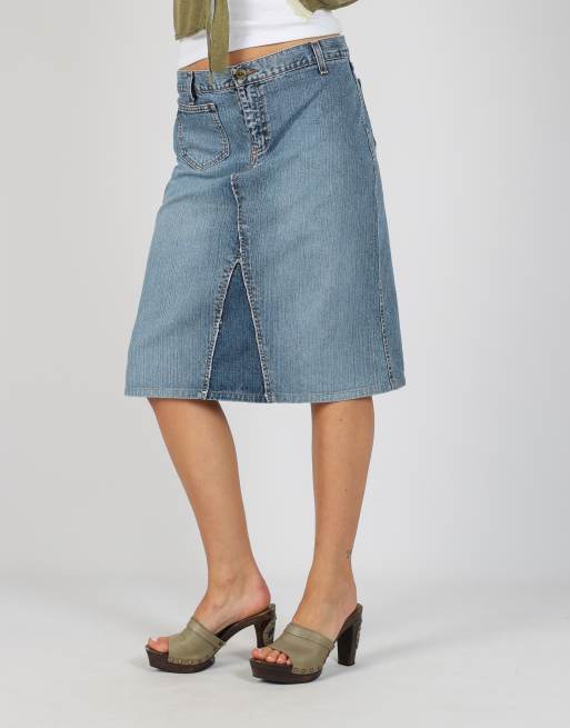 Vintage Zu Elements S denim midi skirt in light blue, 4 of 4
