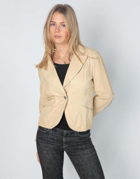 Vintage Zuiki S leather jacket in cream - view 1