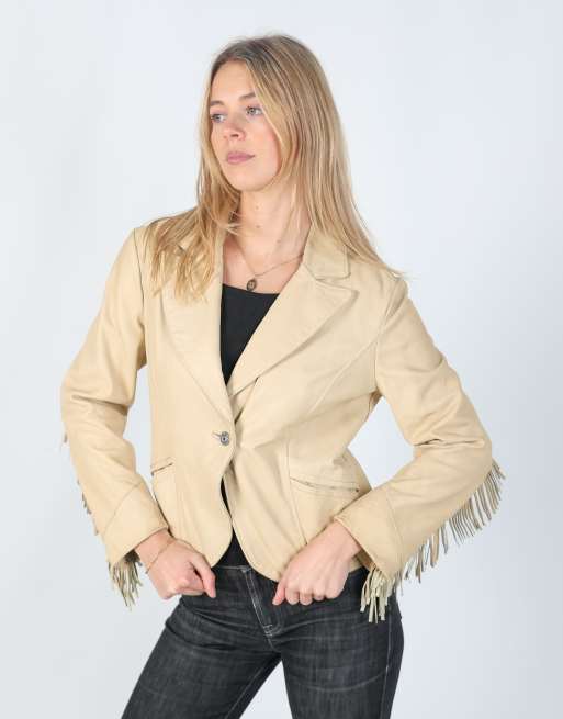 Vintage Zuiki S leather jacket in cream, 3 of 4