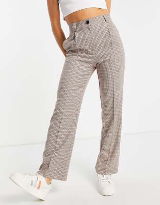 Прямые брюки  Asos Винтажные розовые брюки в клетку Miss Selfridge-Розовый цвет
