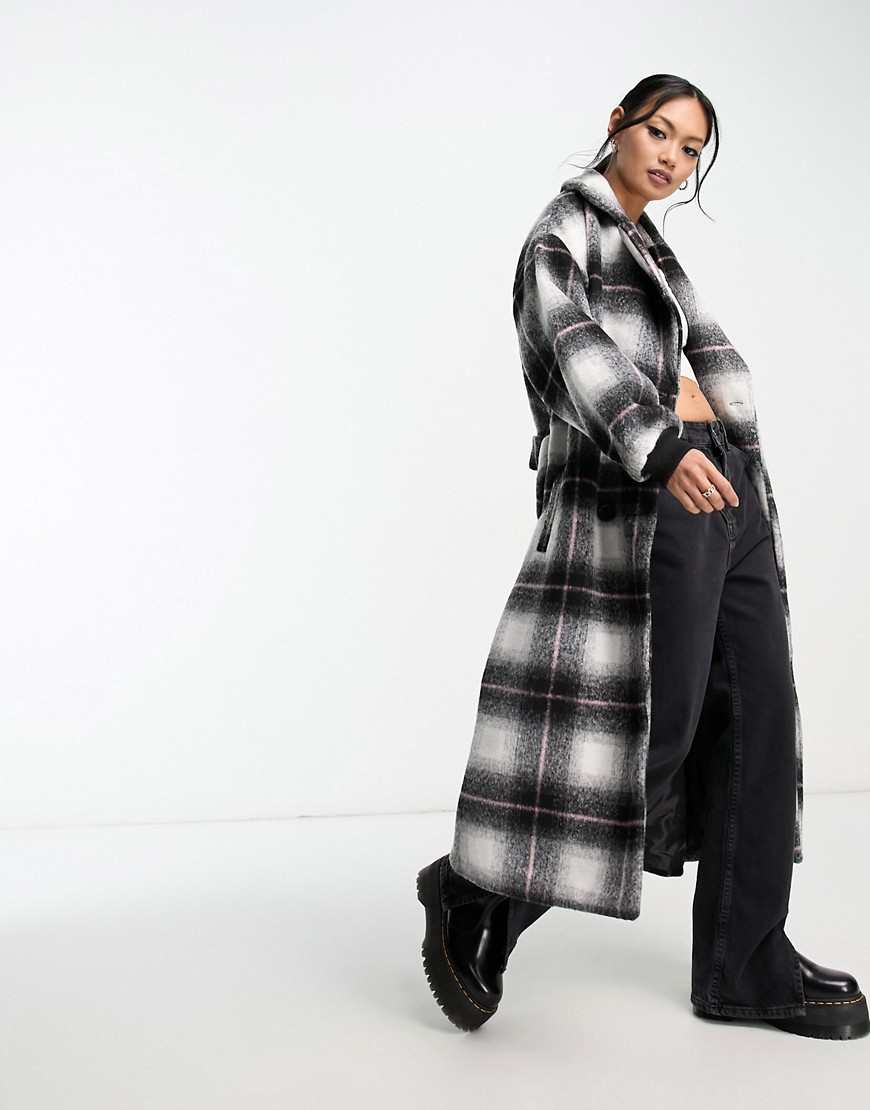Violet Romance Belted Coat In Black And White Check