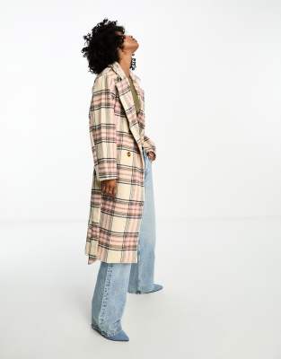 Violet Romance Belted Coat In Pink Check