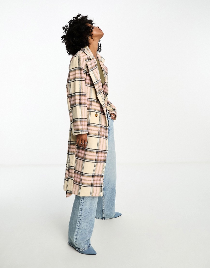 belted coat in pink check