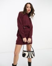 River Island wrap shirt mini dress in red satin | ASOS