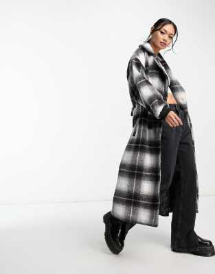VIOLET ROMANCE Violet Romance belted trench coat in black and white check