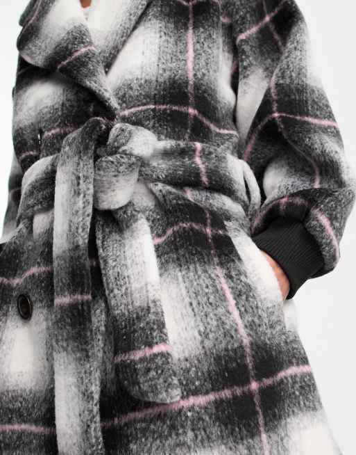 Black and white hot sale plaid trench coat