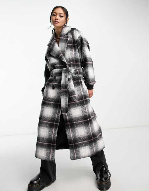 Black and shop white checkered raincoat