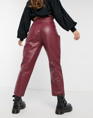 burgundy pu trousers