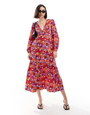 VIOLET ROMANCE Violet Romance button through midaxi dress in floral print-Multi