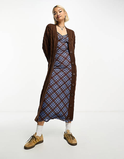 Violet Romance cable knit maxi cardgian dress in chocolate brown