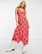 ASOS DESIGN broderie and knit mix strappy midi dress in chilli red