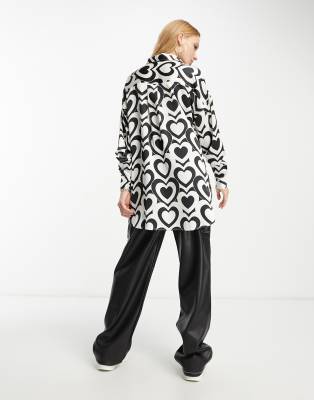 Camicia in raso con stampa a cuori-Bianco - VIOLET ROMANCE Camicia donna  - immagine1
