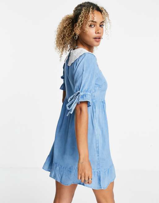 Violet Romance chambray mini dress with broderie collars, 2 of 4