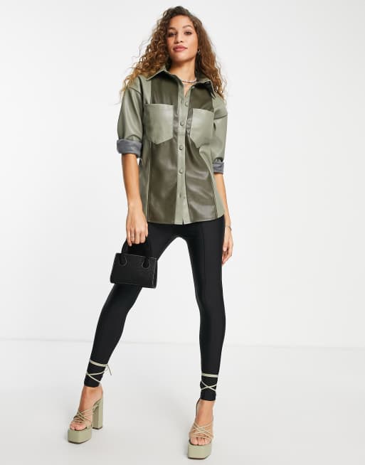 Violet Romance - Chemise effet color block en similicuir - Vert
