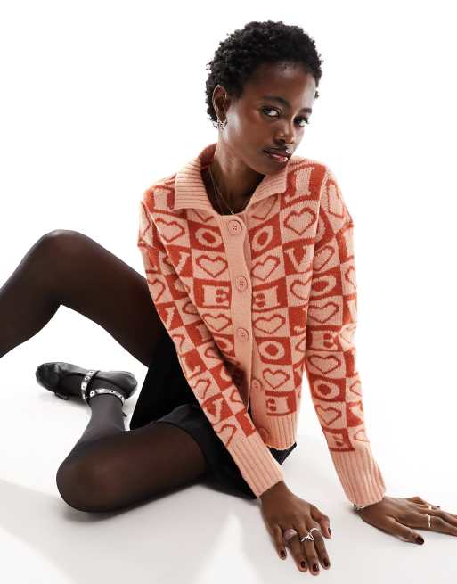 Violet Romance collared cardigan in love print