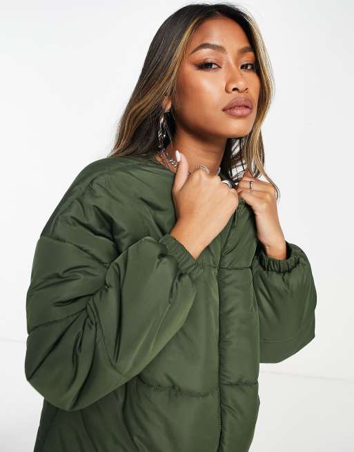 Collarless store puffer jacket